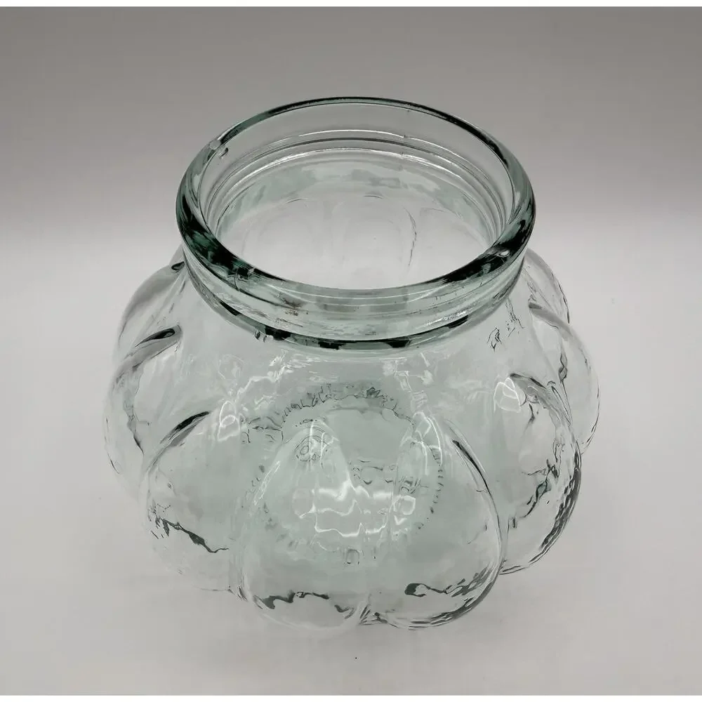 Italian Pumpkin Shaped Green Glass Apothecary Jar Canister 6” Cork Lid Italy